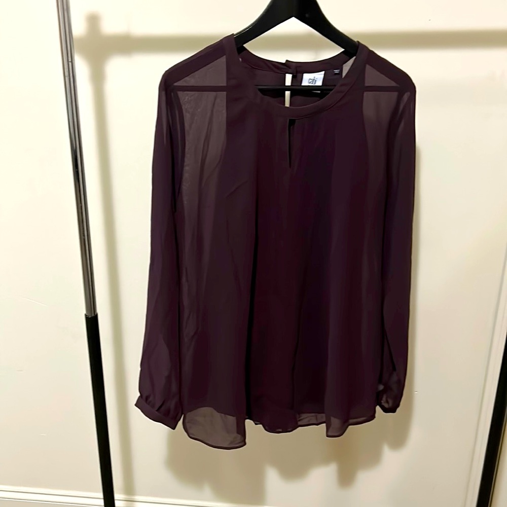 Like New Cabi Rich Purple/Eggplant Color Sheer Sleeve long sleeve shirt